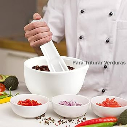 Mortero De Porcelana 50mm Con Pilon Cocina Blanco