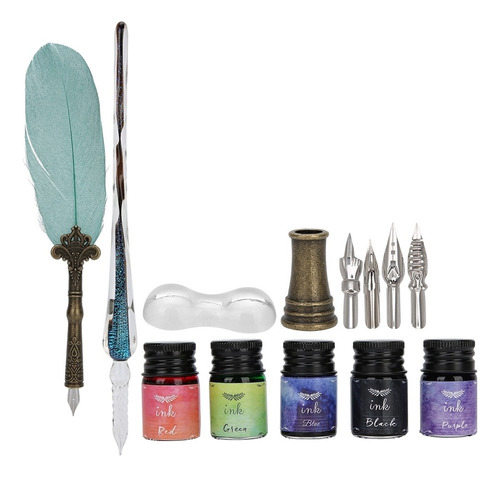 Suministros De Escritura Vintage Feather Dip Pen Ink Set De