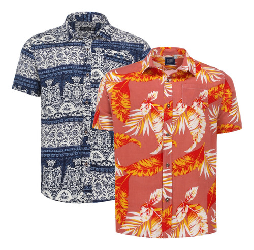 Paquete 2 Camisas Hawaianas Manga Corta Hombre Playa Comoda