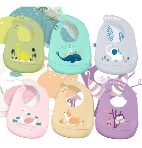 Babero Silicón Impermeable Ecológico Con Dibujo Para Bebe