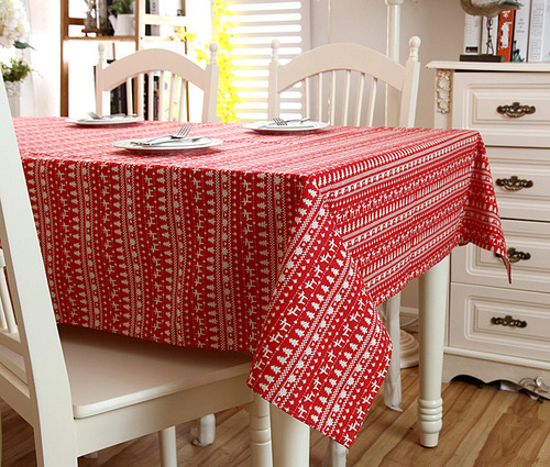 Mantel De Lino Y Algodón Con Forma De Árbol De Navidad Rojo