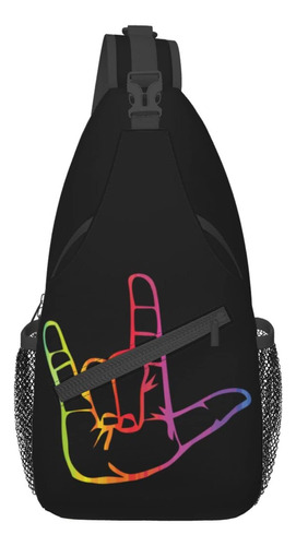 Mochila Bandolera Viaje Texto Ingl  I Love You  Negro -