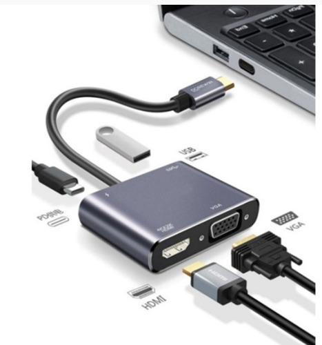 Hub Cable 4 En 1 De Tipo  C  A Usb/c/vga/hdmi Pjt-lcn2015