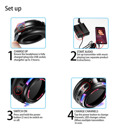 Auriculares Inalámbricos Silent Disco Led Con Luz Intermiten