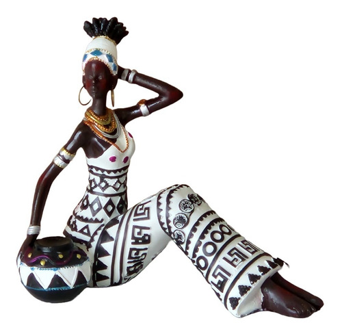 Estatueta De Africana Sentada Em Resina 17 Cm - Exotic
