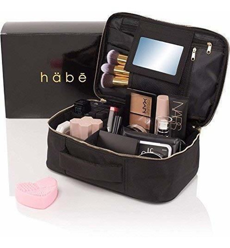 Habe Travel Makeup Bag With Mirror  Premium Vegan Desig...