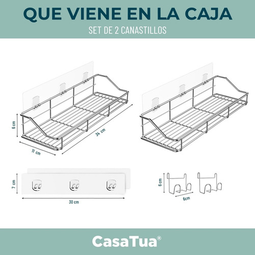 Imagen 7 de 9 de Organizador De Ducha Set X2 Repisa Baño Adhesivo Inoxidable