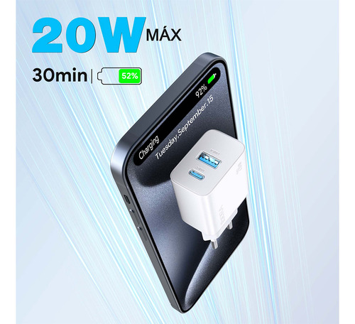Carregador De Parede 1hora Pd 20w Porta Tipo Usb A+c Branco