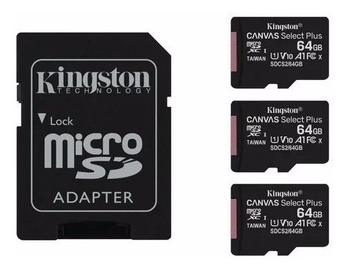 Micro Sd Kingston Pack 3x64gb Microsd Canvas Select Plus