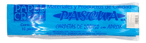 Paquete De 10 Papel Crepe Un Color Pascua 200cm X 50cm Color Azul turquesa