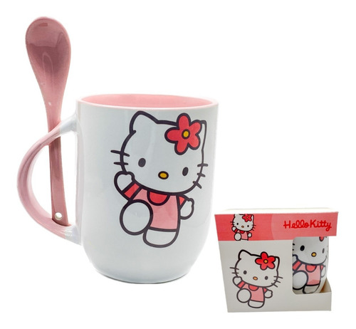 Taza Hello Kitty Con Cuchara+caja Taza Café 325ml Regalo