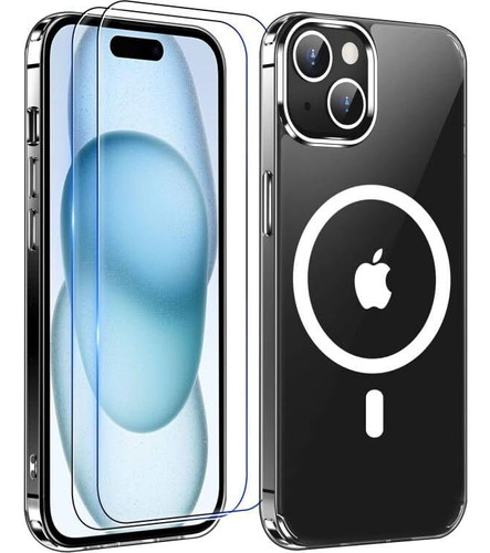 Funda Mozoter Con Templados, Para iPhone 15, Transparente