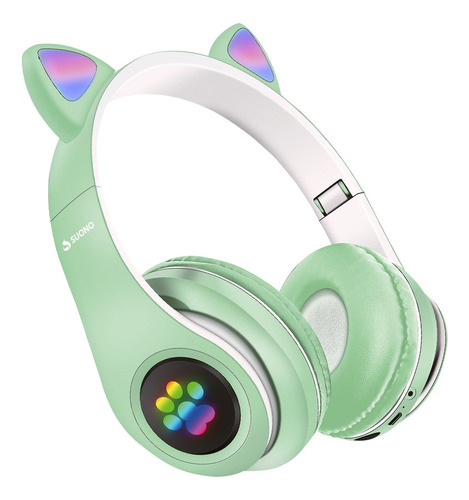 Auriculares Inalámbricos Bluetooth Suono Gatito Huellitas Color Verde