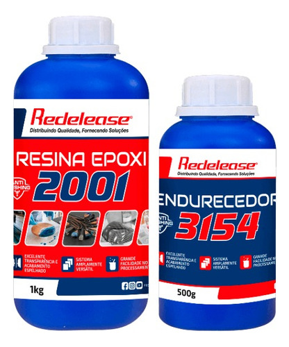 Resina 2001 / 3154 Epoxi Transparente Com Endurecedor 3154 Redelease 1,5 Kg