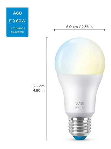 Imagen 7 de 9 de Lampara Led Bulb Wiz Wifi Luz Calida/fria 9w E27 X2 Unidades