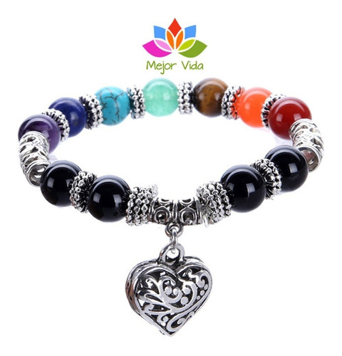 Pulseras 7 Chakras ,yoga Corazon, Piedra Natural, Tibetana