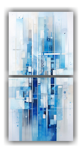 60x30cm Cuadro Abstracto Equilibrado Edificios Ciudad Azul B