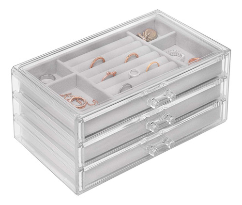 Caja De Almacenamiento De Joyas De Terciopelo Con 3 Cajones