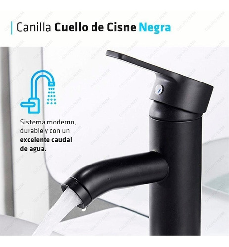 Imagen 4 de 10 de Canilla Griferia Monocomando Lavatorio Alta Tubo Recto Negro