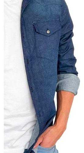 Imagen 4 de 8 de Camisa Jony Hombre Azul Elastizada