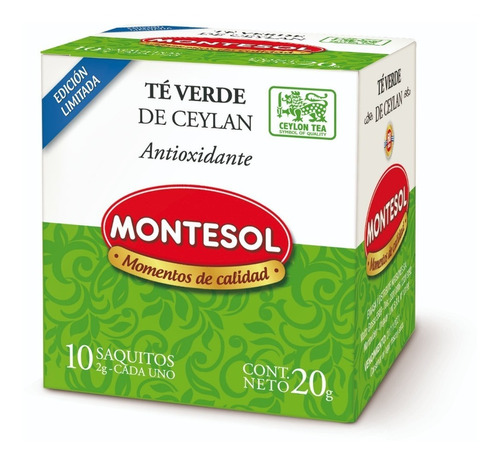 Te Verde De Ceylan Montesol 10 Saquitos 20g - Antioxidante