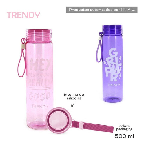 Imagen 1 de 10 de Botella De Agua Trendy 500ml Gym Sport Bicicleta Boca Grande