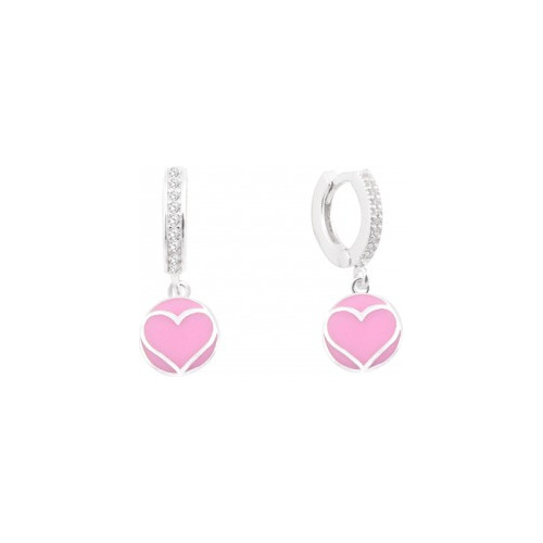 Argollas Huggies De Corazón Rosado 12mm En Plata 925