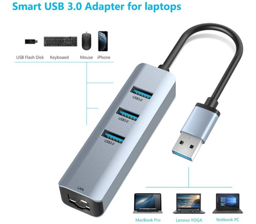 Adaptador Hub Usb 3.0 A Rj45 Ethernet 3 Puertos