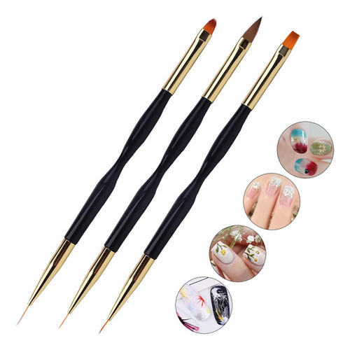 3 Doble Cabeza Plana Diy Acrílico Dibujo Nail Art Brush Pen