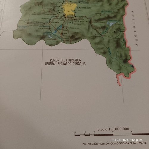 Mapa Región Metropolitana 34x25cm. Imp. 1976 (Usado)