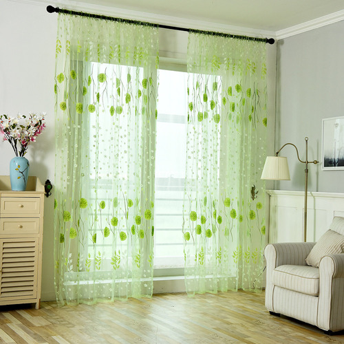 & Y Leaves Sheer Curtain Window Voile Drape Valance 1 Pan