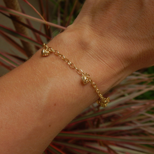 Pulseira Feminina De Ouro 18k Com Berloques Coração