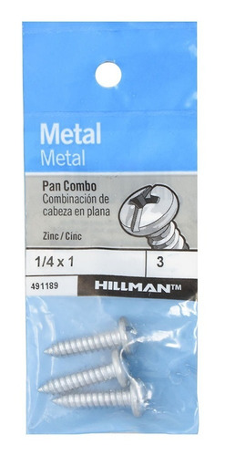 Tornillo Para Metal 1/4 X 1 Pulgada Plata 3 Piezas