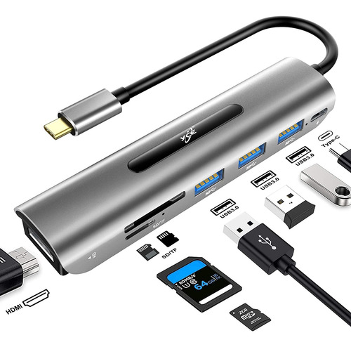 Hub Usb C  Adaptador 7 En 1 Usb C A 4k Hdmi Con Entrega De E