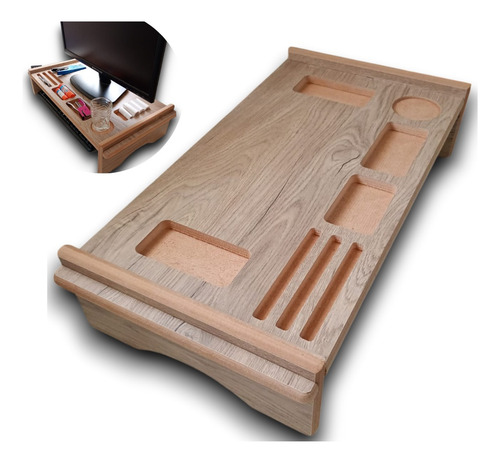 Soporte Base Eleva Monitor Para Escritorio En Combo Marrón Claro