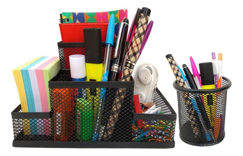 Kit Organizador Para Mesa Escritório E Porta Caneta Preto