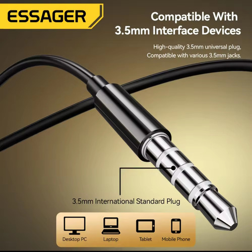 Audifonos 3.5mm Hifi Control De Volumen Essager 1.2 Metros