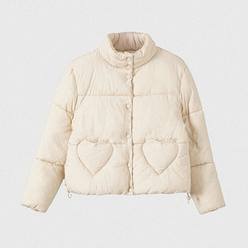 Chaqueta Puffa Bolsillo Corazón Beige Mujer Raindoor