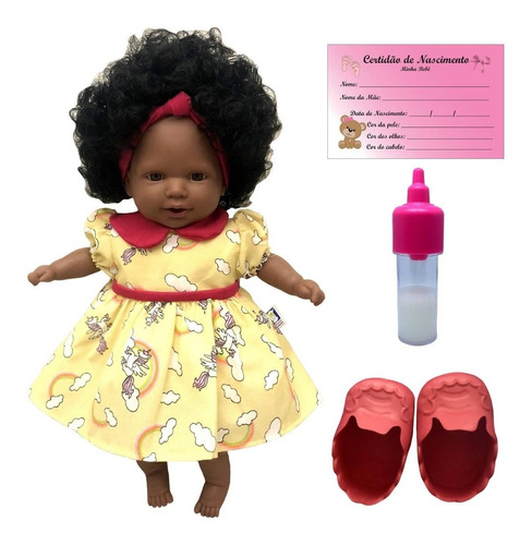 Boneca Bebê Tayla Negra Cabelo Black Power Afro Cotiplás