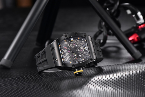 Reloj De Pulsera Analógico Ejecutivo Pagani Design Para Homb Correa Negro Bisel Negro Fondo Negro