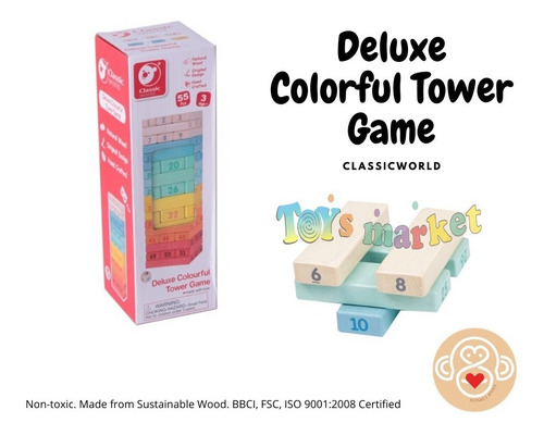 Imagen 2 de 7 de Jenga De Colores Y Números Madera Montessori Classic World