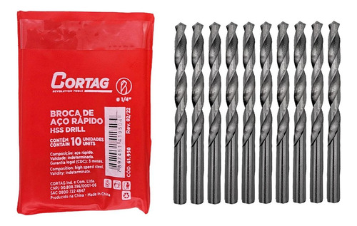 Broca Aco Rapido Cortag   1/4  - 61950 - Kit C/10 Peca