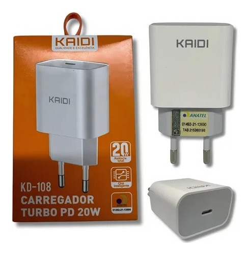 Carregador Original Kaidi Turbo - Iphone Tipo C Branco