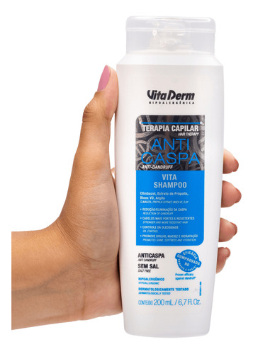 Shampoo Vitaderm 200ml Anti Caspa E Controle De Oleosidade