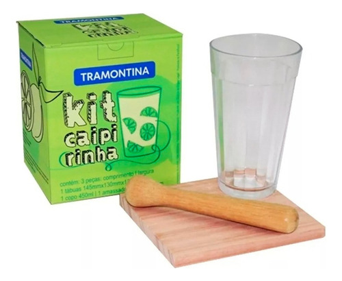 Kit 3 Pzs Tramontina Caipirinha Vaso + Tabla + Pison Madera