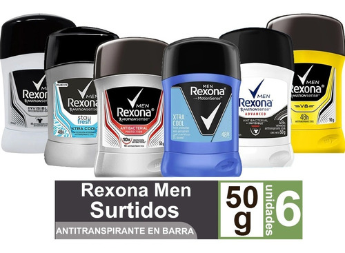 Desodorante Rexona Men Barra Variedades Pack De 6 Unidades