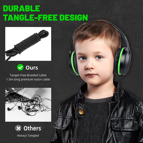 Ukelala Auriculares Con Cable Verdes Para Niños Auricular...