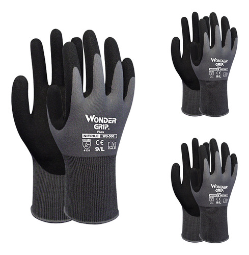 Fingerstall Gardening Work, 3 Pares, Nitrilo Para Mujer (neg