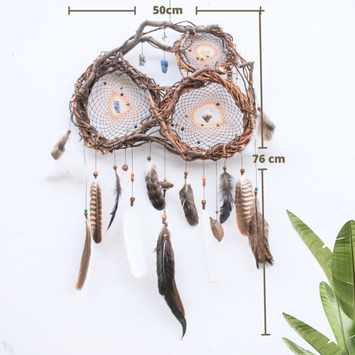 Atrapasueños Nature Rústico Madera Plumas Naturales Marrón Oscuro Collage De 3 Atrapasueños Grande Marron Oscuro A Claro