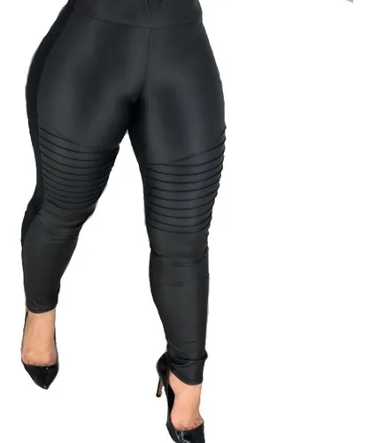 Cal a Leg Legging Couro Fake Cirre C Detalhe No Joelho P Gg